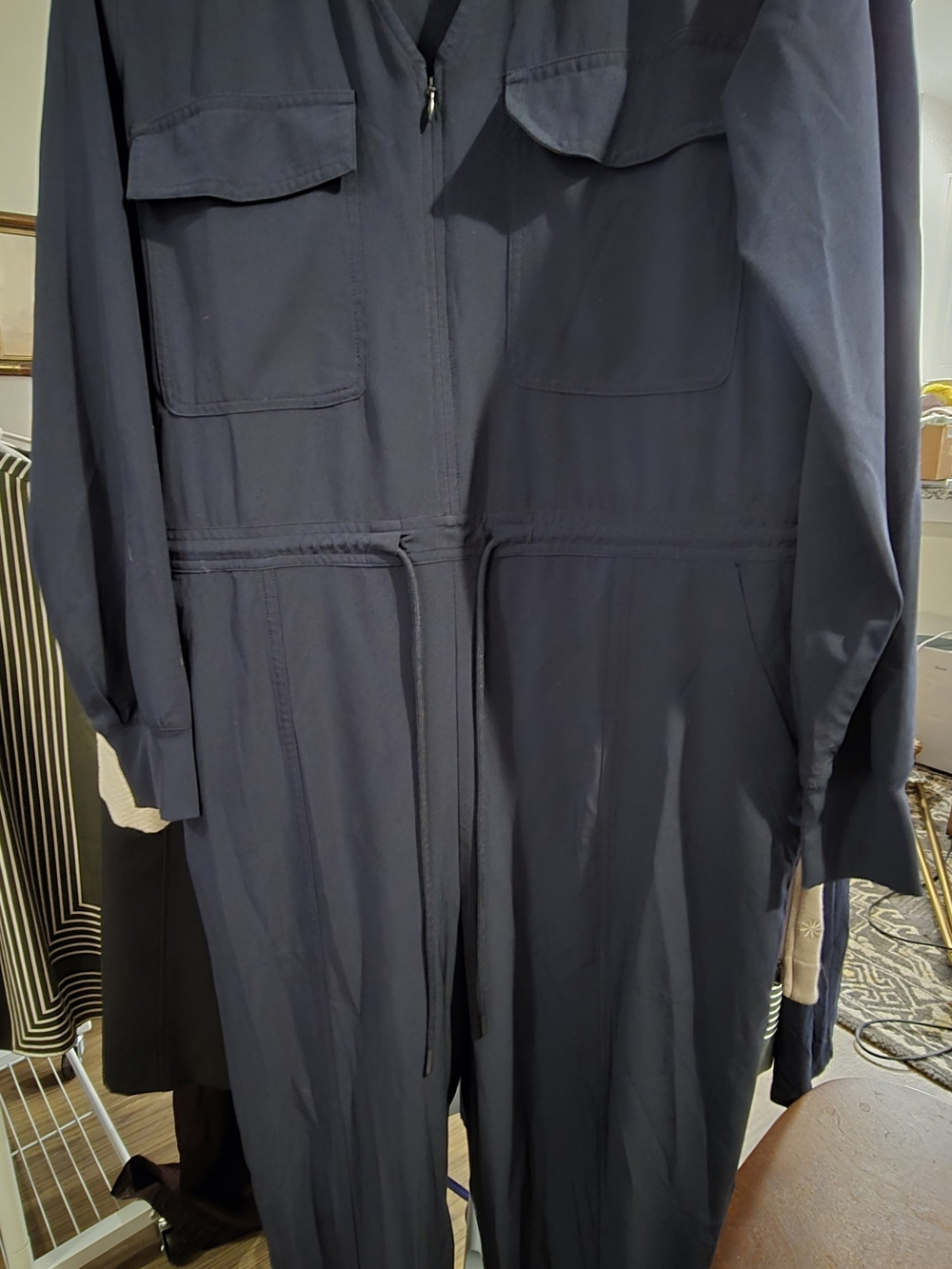Athleta Lightweight Dark Navy Utility Jumpsuit with Drawstring Waist